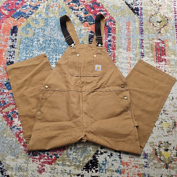 Carhartt Mens Size 44x28 Brown Bib Overall Work Wear Double Knee R01 BRN - Picture 1 of 12